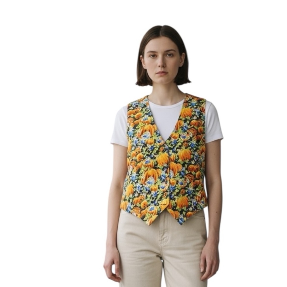Vintage Basic Editions Pumpkin Teddy Bear Fall  Printed Vest